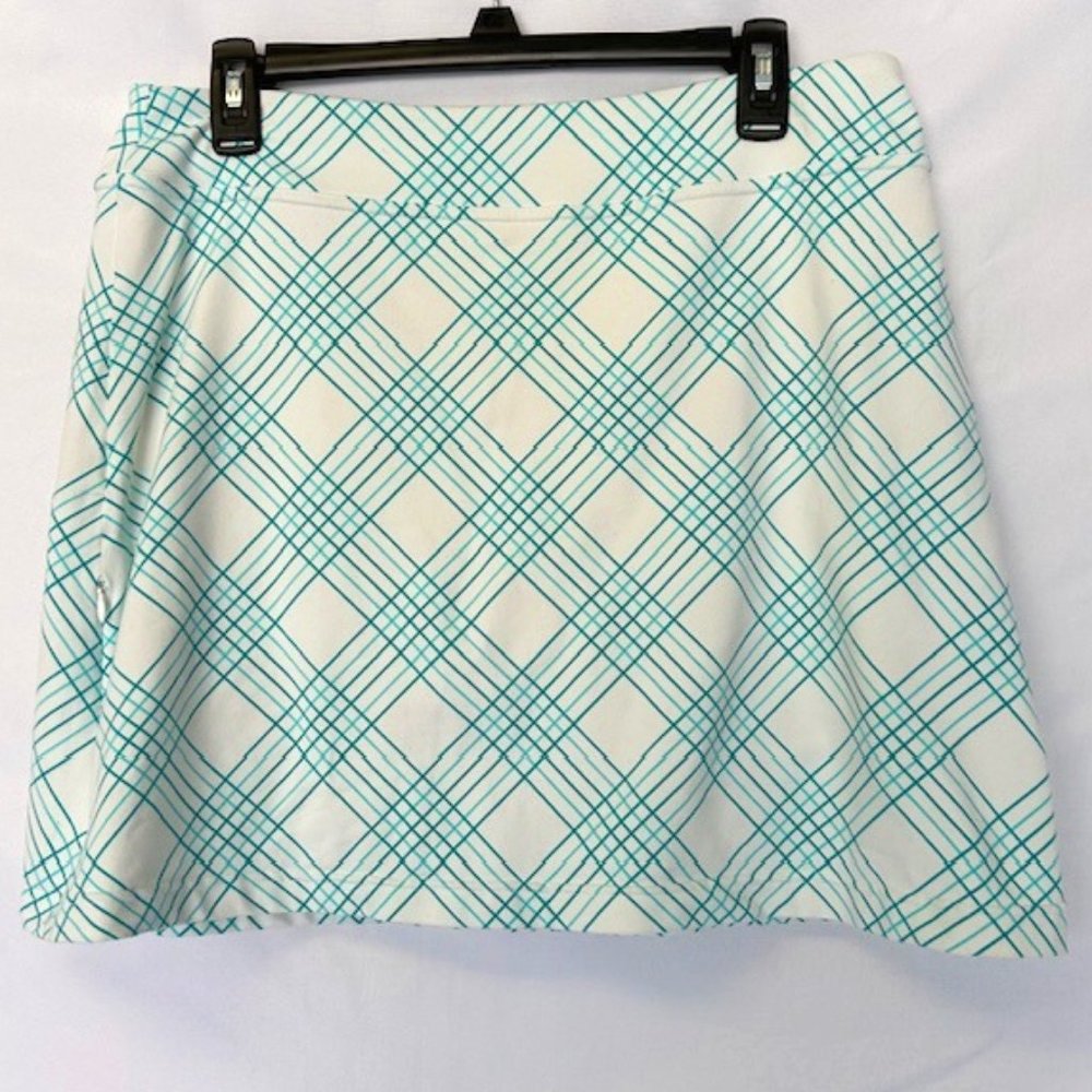 Athleta Athletic Skort, Size: L, White with Aqua Blue Strips, Stretch, Semi-Fit